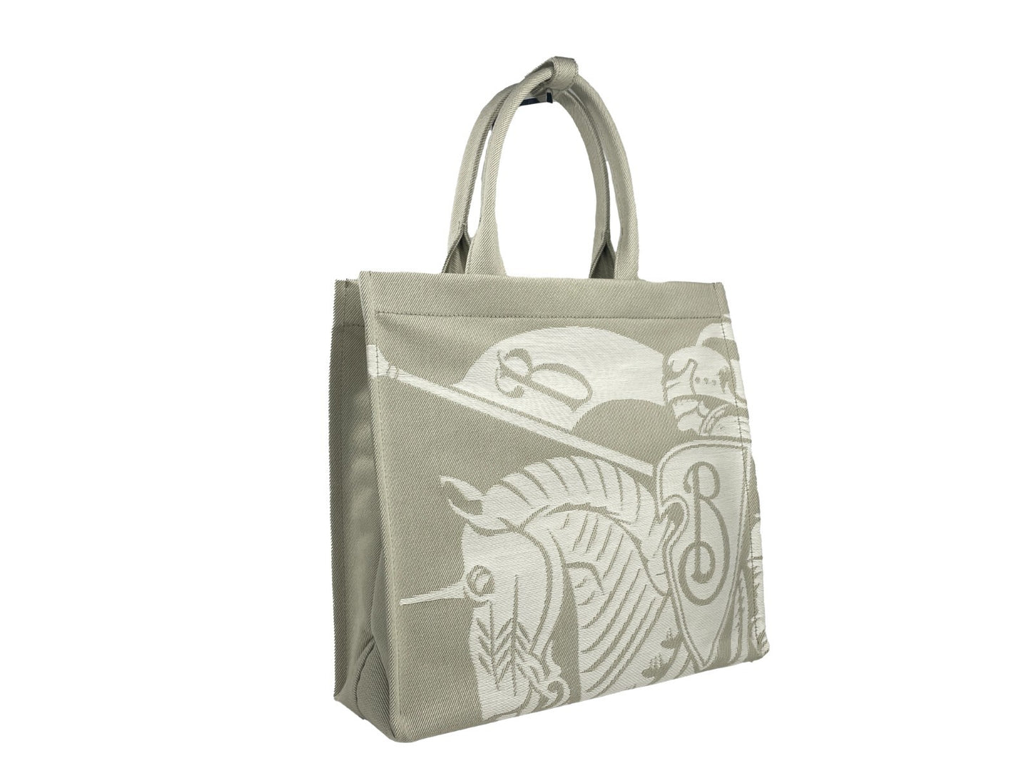 Travel Pouch Tote Handbag by Burberry for women in calfskin leather & nylon silver & patterned features a signature silhouette, showcasing a secure and signature coin-purse with versatile handle for a sophisticated look.
