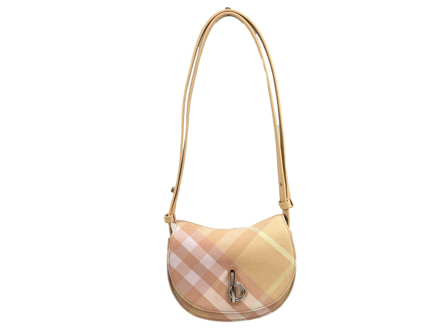 Mini Crossbody Handbag by Burberry for women in cotton polyester & horn green, peach, silver, patterned & jacquard features a versatile chic silhouette, meticulously detailed with a secure clasp, ample , and versatile crossbody-strap & adjustable-strap.