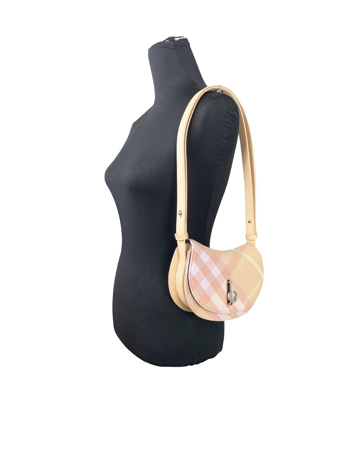 Mini Crossbody Handbag by Burberry for women in cotton polyester & horn green, peach, silver, patterned & jacquard features a multifaceted silhouette, showcasing a secure clasp and multifaceted with versatile crossbody-strap & adjustable-strap for multifaceted style.