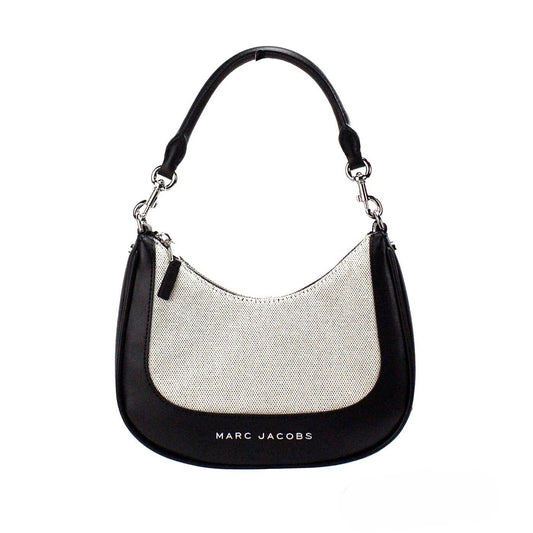 2-in-1 Shoulder & Crossbody Crescent Travel Hobo Bag by Marc Jacobs for women in canvas & leather black, natural, silver & patterned features a effortless sophistication silhouette, secured by a zipper with ample and versatile crossbody-strap, shoulder-strap, adjustable-strap & detachable-strap for a effortless sophistication finish.