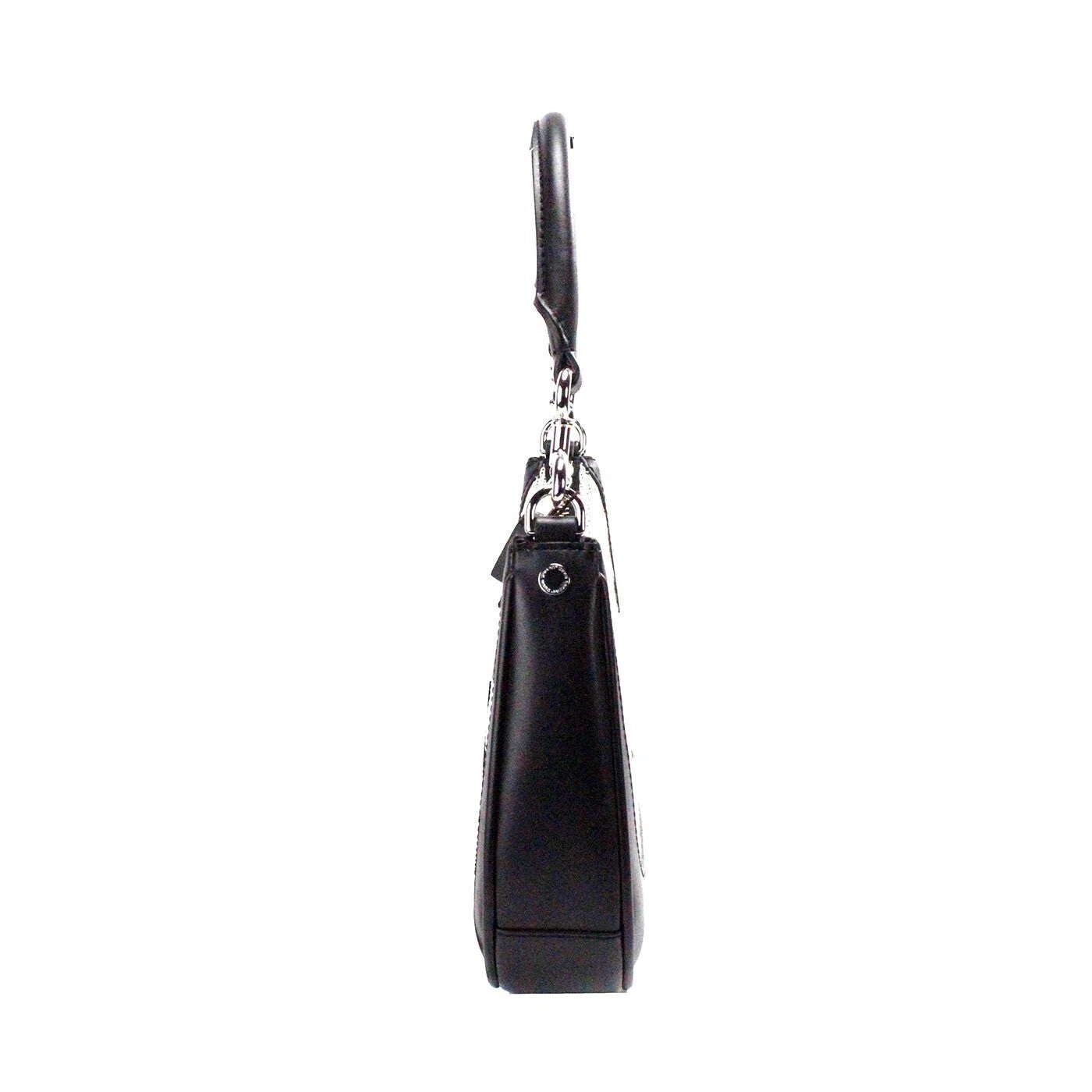2-in-1 Shoulder & Crossbody Crescent Travel Hobo Bag by Marc Jacobs for women in canvas & leather black, natural, silver & patterned features an effortlessly chic silhouette with a secure zipper, ample , and versatile crossbody-strap, shoulder-strap, adjustable-strap & detachable-strap for effortlessly chic everyday luxury.