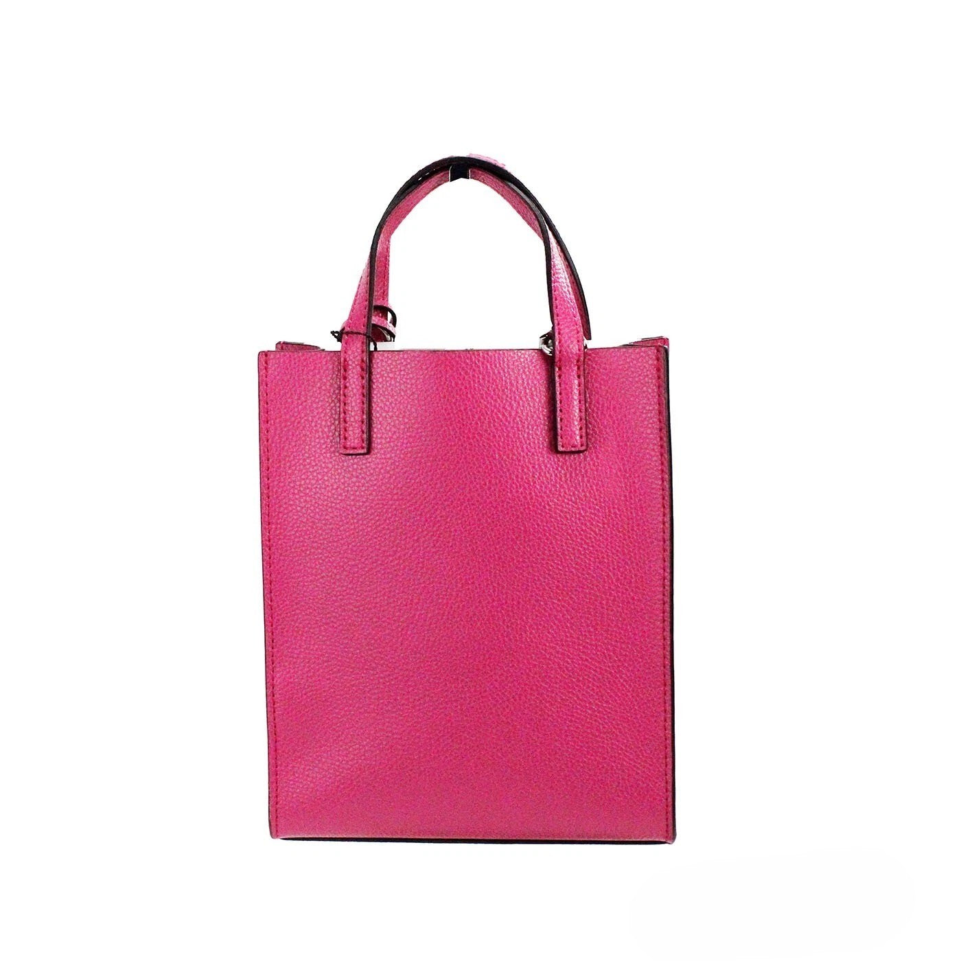 Micro Crossbody Travel Tote Handbag by Marc Jacobs for women in pebbled leather pink & silver features a versatile chic silhouette, meticulously detailed with a secure , ample , and versatile crossbody-strap, adjustable-strap, detachable-strap & handle.