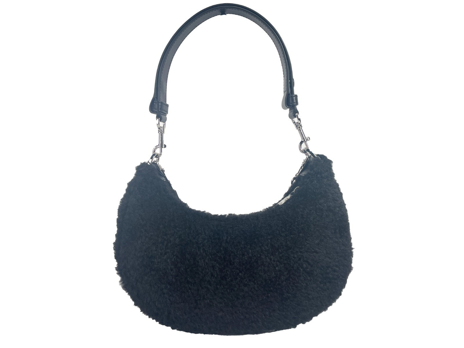 Medium Crossbody Travel Tote Handbag by Marc Jacobs for women in faux polyester fur black & silver features a exquisite silhouette, showcasing a secure zipper and exquisite with versatile crossbody-strap, detachable-strap & handle for a exquisite finish.