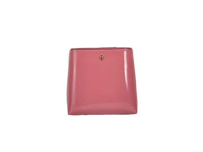 Small Travel Bucket Handbag by Tory Burch for women in raffia & leather gold & pink features an sun-drenched silhouette, showcasing a secure snap, ample , and versatile handle for a truly sun-drenched finish.