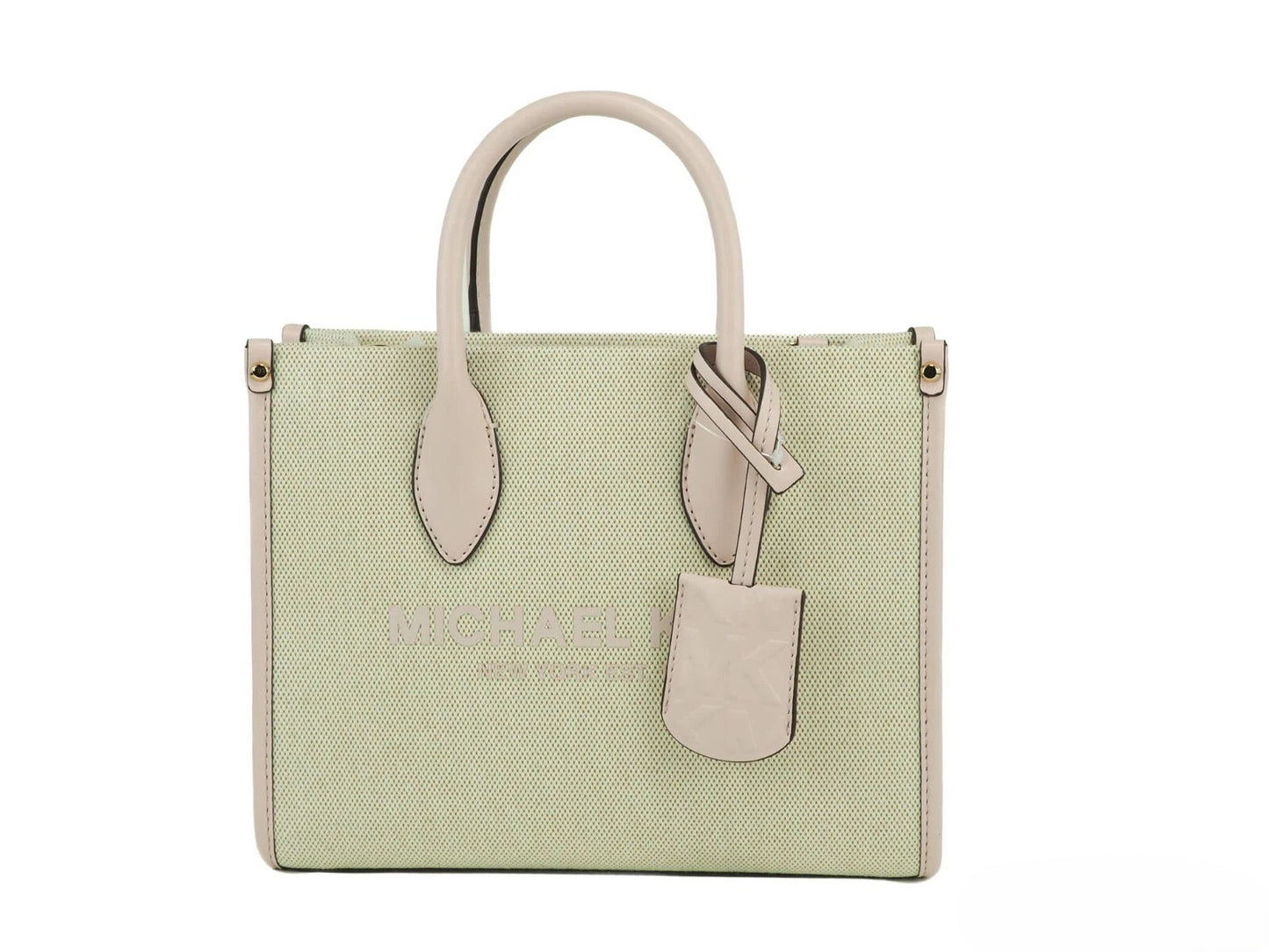 Small Crossbody Evening Shopper Handbag by Michael Kors for women in canvas beige & gold features a refined silhouette, showcasing a secure zipper, organized , and versatile crossbody-strap, adjustable-strap & detachable-strap for a refined finish.