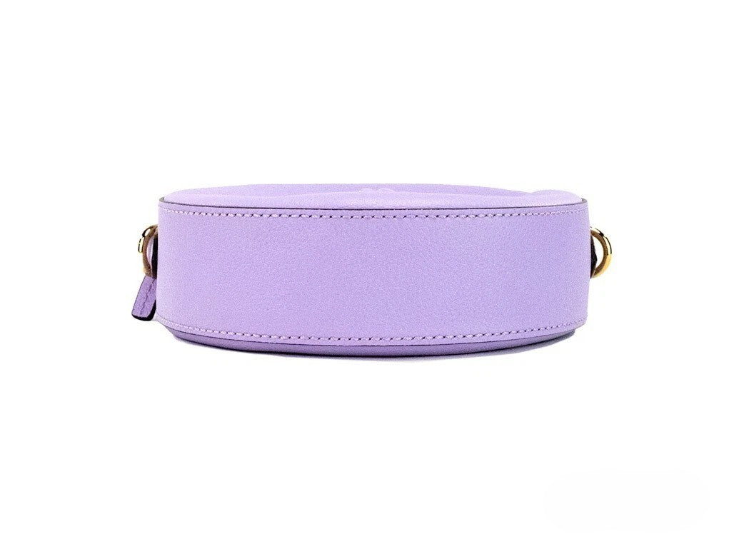 Small Travel Crossbody Camera Handbag by Versace for women in faux leather & canvas gold, lilac & purple features an multi-faceted design with a secure zipper, ample cardholder, and versatile crossbody-strap, adjustable-strap & detachable-strap for a multi-faceted finish.