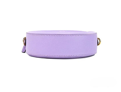 Small Travel Crossbody Camera Handbag by Versace for women in faux leather & canvas gold, lilac & purple features an multi-faceted design with a secure zipper, ample cardholder, and versatile crossbody-strap, adjustable-strap & detachable-strap for a multi-faceted finish.