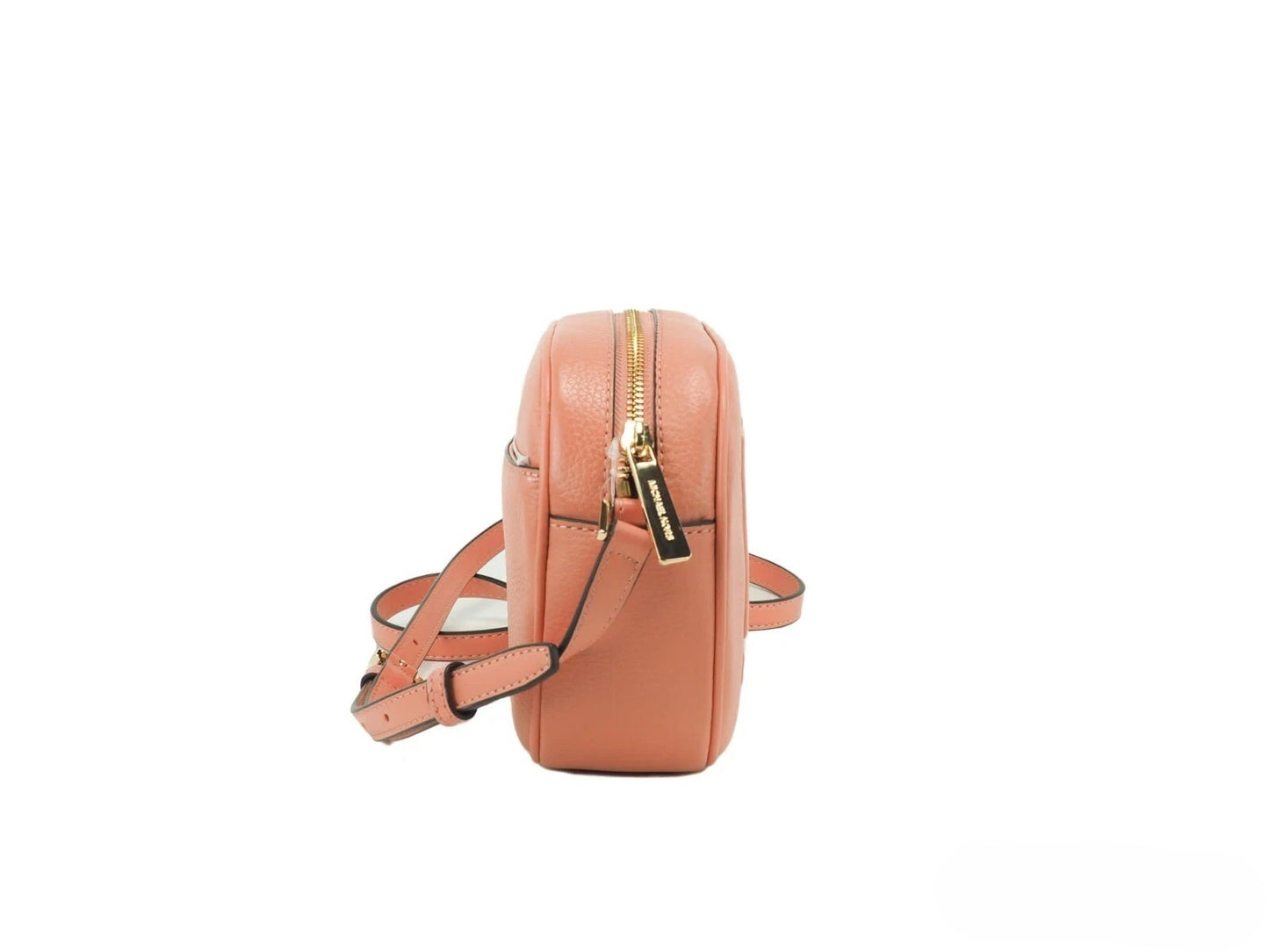Medium Travel Crossbody Camera Handbag by Michael Kors for women in pebbled leather gold features a ornamental silhouette, showcasing a secure , ample , and ornamental crossbody-strap & adjustable-strap for a sophisticated look.