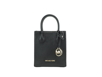 Michael Kors Mercer Polyester Leather Compact Crossbody Shopper Handbag - Beige Black Gold