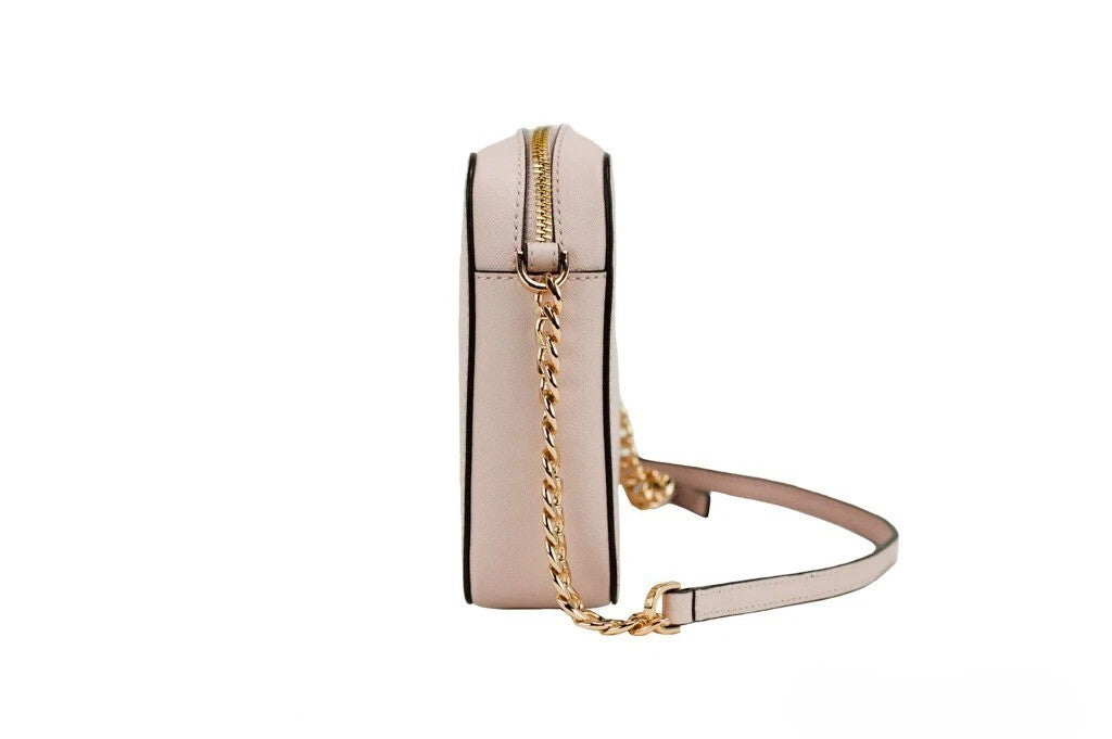 Large East West Travel Crossbody Handbag by Michael Kors for women in leather & rubber gold features a transformative elegance silhouette, showcasing a secure zipper, organized , and versatile crossbody-strap & adjustable-strap for a transformative elegance look.