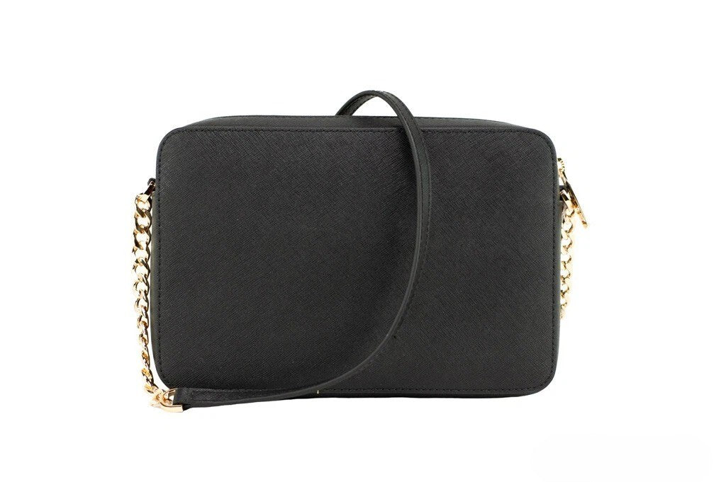 Crossbody Handbag by Michael Kors for women in leather & rubber black & gold features a versatile chic silhouette, meticulously detailed with a secure zipper, ample , and versatile crossbody-strap & adjustable-strap.