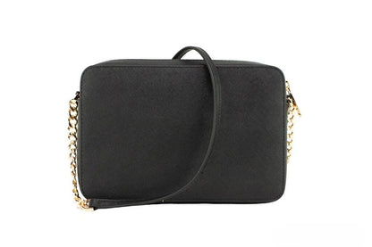 Crossbody Handbag by Michael Kors for women in leather & rubber black & gold features a versatile chic silhouette, meticulously detailed with a secure zipper, ample , and versatile crossbody-strap & adjustable-strap.