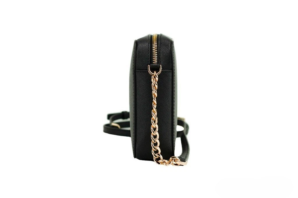 Crossbody Handbag by Michael Kors for women in leather & rubber black & gold features a transformative sophistication silhouette, showcasing a secure zipper, ample , and versatile crossbody-strap & adjustable-strap for a transformative sophistication look.