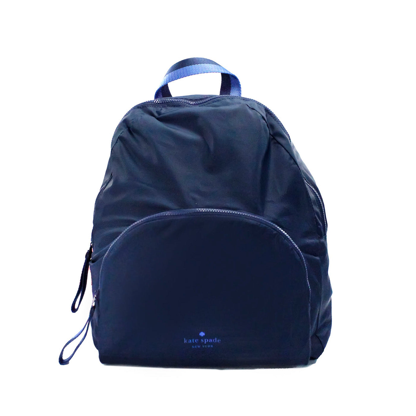 Medium Backpack by Kate Spade for women in nylon navy & silver features a refined silhouette, showcasing the Arya Nylon Medium Backpack design with a secure zipper, ample , and versatile backpack-strap & adjustable-strap.