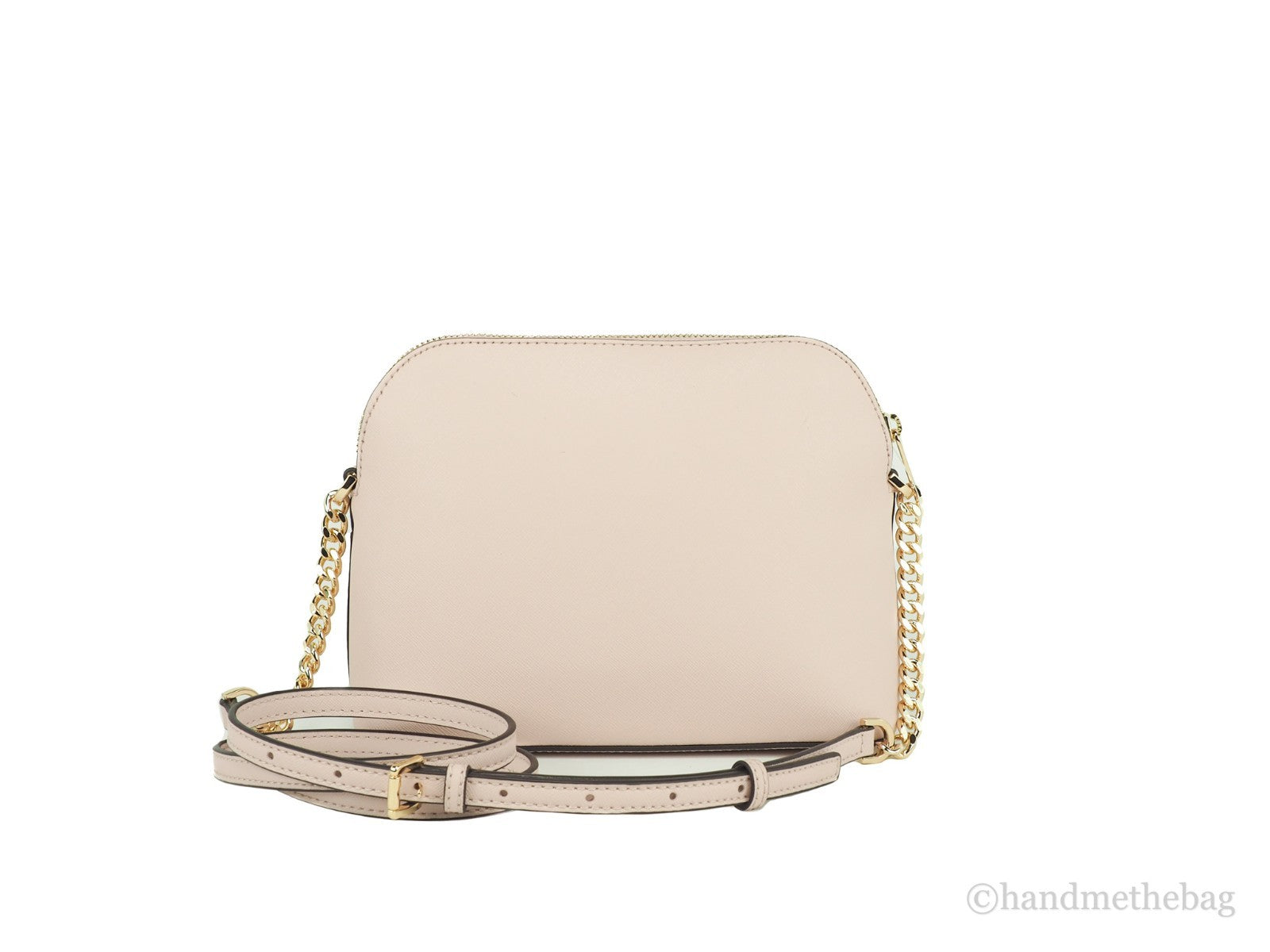 Compact Crossbody Dome Handbag by Michael Kors for women in leather & satin beige, gold & pink showcases a versatile sophistication silhouette, featuring a secure , versatile sophistication , and versatile crossbody-strap & adjustable-strap for a versatile sophistication finish.