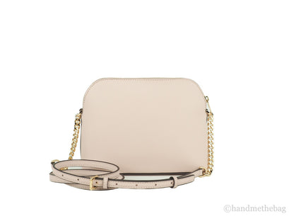 Compact Crossbody Dome Handbag by Michael Kors for women in leather & satin beige, gold & pink showcases a versatile sophistication silhouette, featuring a secure , versatile sophistication , and versatile crossbody-strap & adjustable-strap for a versatile sophistication finish.