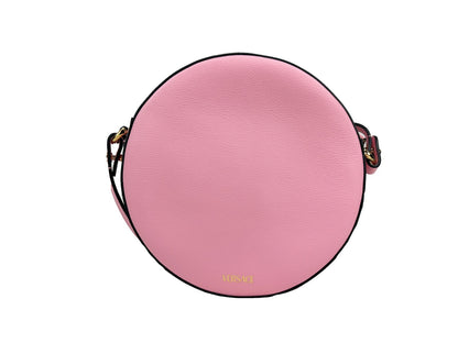 Crossbody Camera Handbag by Versace for women in pebbled leather gold & pink features a transformative elegance silhouette, showcasing a secure zipper, organized cardholder, and versatile crossbody-strap, adjustable-strap & detachable-strap for a transformative elegance look.