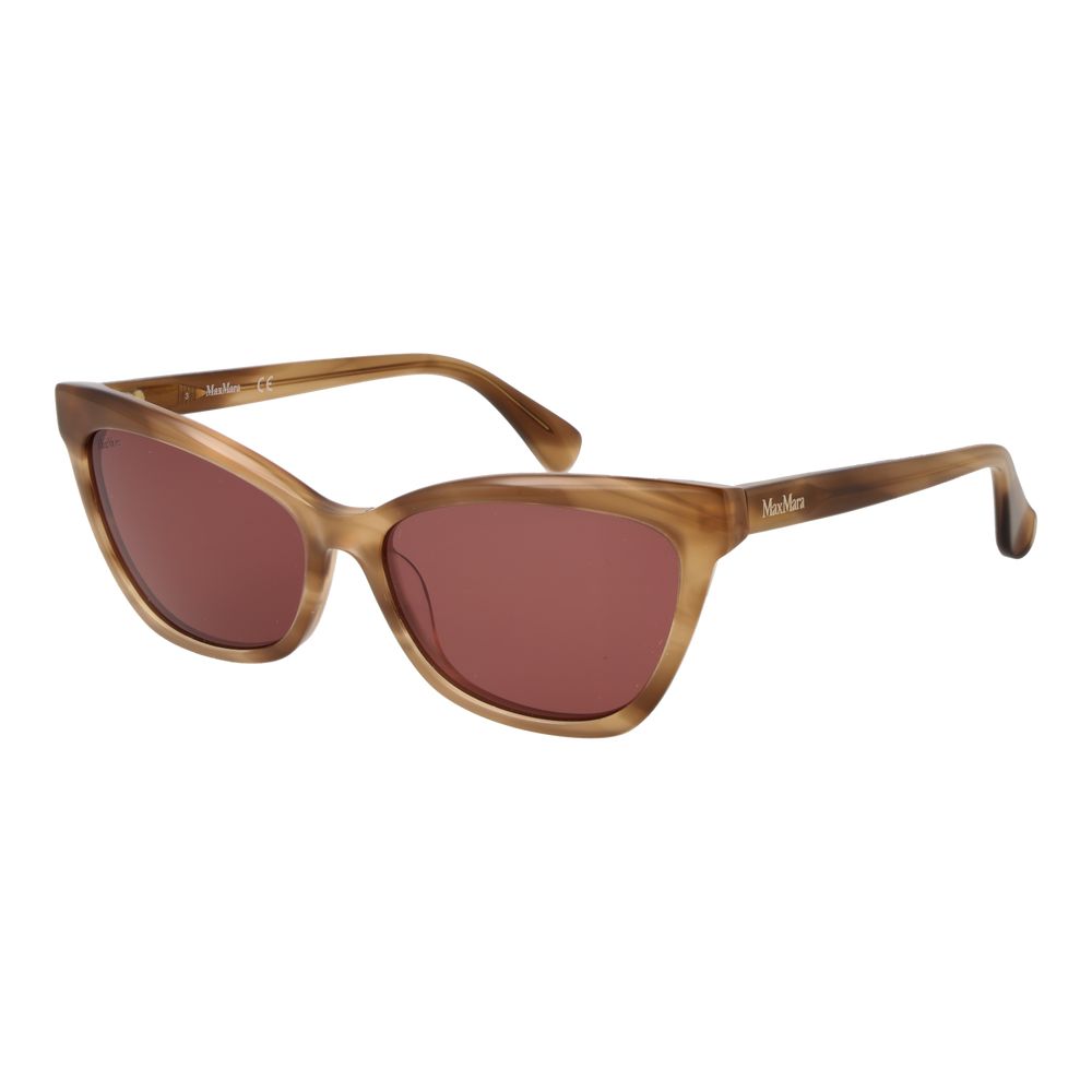 Sunglasses by Max Mara for women in brown showcases a ethereal silhouette, featuring brown coloured frame full-rim cat-eye frame design with non-polarized category-3-dark-tint lens for a ethereal finish.