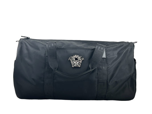 Large Duffel Bag by Versace for women in nylon black & silver presents a refined Medusa Nylon Large Duffel Bag design, showcasing a secure zipper and refined with versatile .