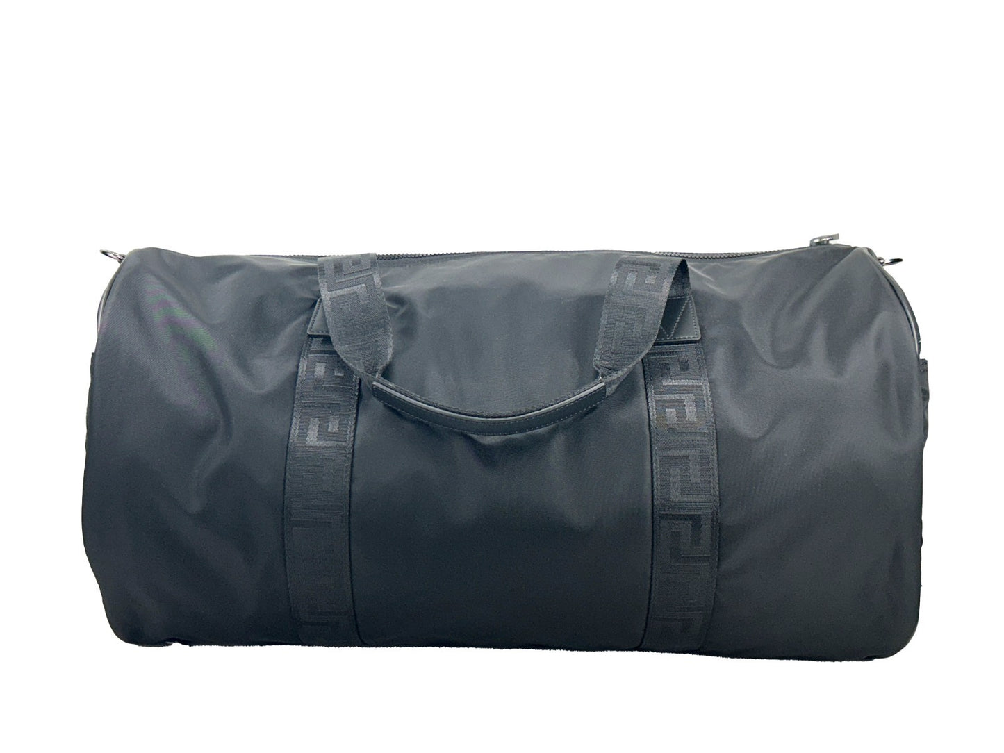 Large Duffel Bag by Versace for women in nylon black & silver features a meticulous Medusa Nylon Large Duffel Bag design with a secure zipper, ample , and versatile for a meticulous travel finish.
