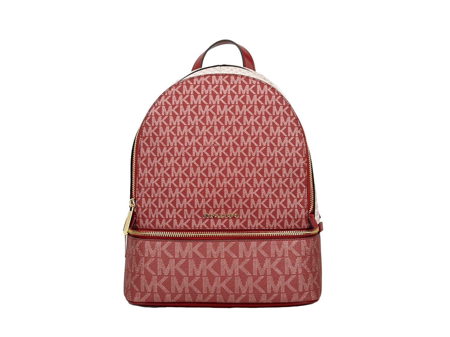 Medium Backpack Handbag by Michael Kors for women in synthetic polyurethane leather cherry & gold features an refined silhouette, showcasing a secure zipper, ample built-in-compartments, and versatile handle, backpack-strap & adjustable-strap for a sophisticated refined aesthetic.
