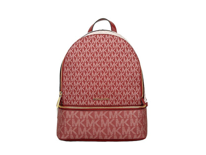 Medium Backpack Handbag by Michael Kors for women in synthetic polyurethane leather cherry & gold features an refined silhouette, showcasing a secure zipper, ample built-in-compartments, and versatile handle, backpack-strap & adjustable-strap for a sophisticated refined aesthetic.