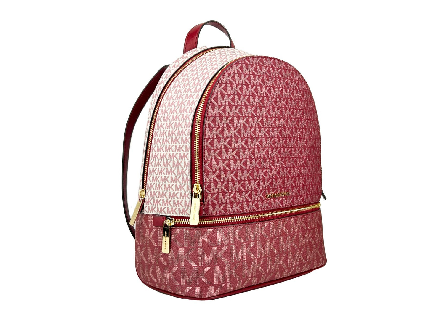 Medium Backpack Handbag by Michael Kors for women in synthetic polyurethane leather cherry & gold features a exquisite silhouette, showcasing a secure zipper and exquisite built-in-compartments with versatile handle, backpack-strap & adjustable-strap for a exquisite finish.