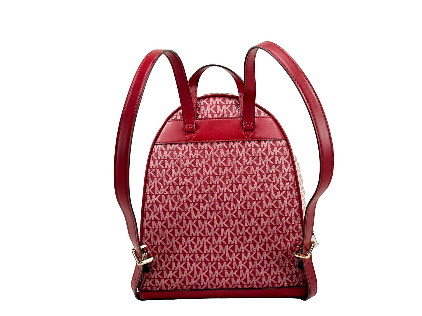Medium Backpack Handbag by Michael Kors for women in synthetic polyurethane leather cherry & gold features a signature silhouette, showcasing a secure zipper and signature built-in-compartments with versatile handle, backpack-strap & adjustable-strap for a sophisticated look.
