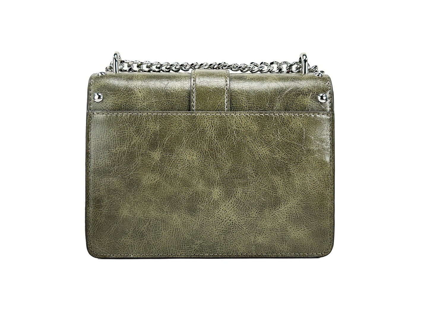 Small Crossbody Flap Handbag by Michael Kors for women in leather green, olive & silver features a transformative sophistication silhouette, showcasing a secure flap & magnetic, ample , and versatile crossbody-strap for a transformative sophistication look.
