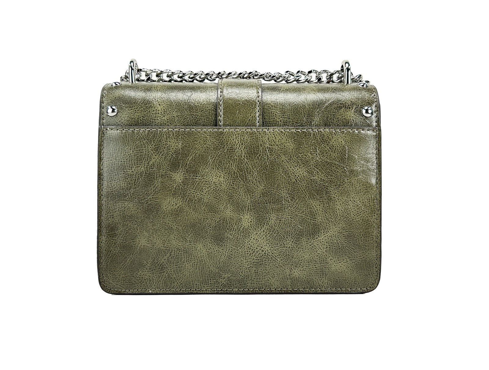 Small Crossbody Flap Handbag by Michael Kors for women in leather green, olive & silver features a transformative sophistication silhouette, showcasing a secure flap & magnetic, ample , and versatile crossbody-strap for a transformative sophistication look.