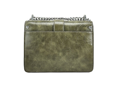 Small Crossbody Flap Handbag by Michael Kors for women in leather green, olive & silver features a transformative sophistication silhouette, showcasing a secure flap & magnetic, ample , and versatile crossbody-strap for a transformative sophistication look.