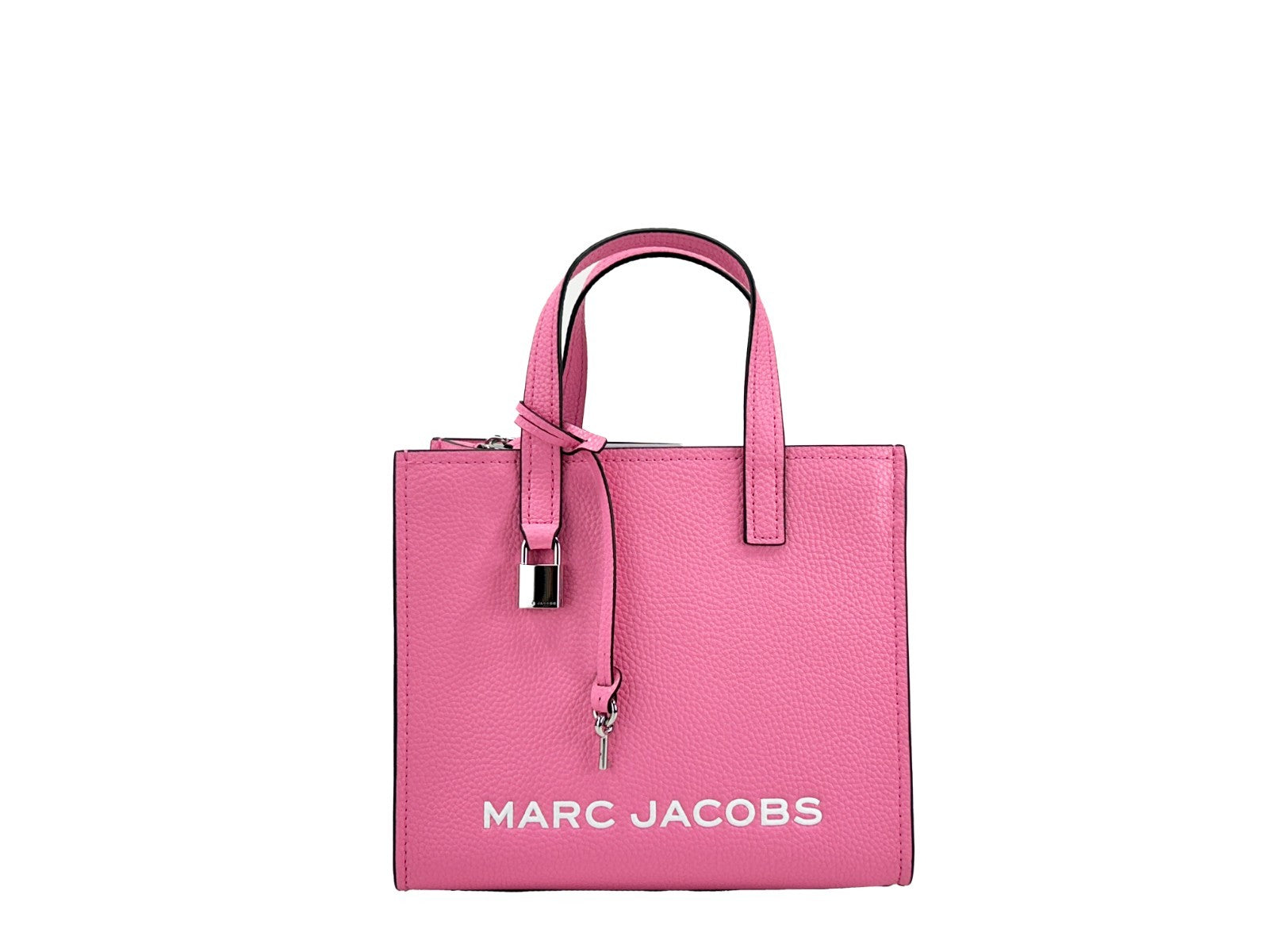 Mini Crossbody Tote Bag by Marc Jacobs for women in faux patent leather pink & silver features a jet-set Mini Grind Faux Patent Leather Crossbody Tote Bag design, complete with a secure zipper, ample , and versatile crossbody-strap, adjustable-strap & detachable-strap for a jet-set look.