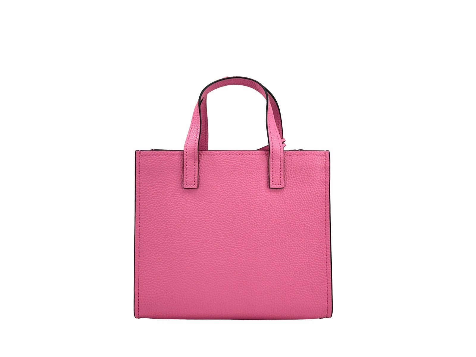 Mini Crossbody Tote Bag by Marc Jacobs for women in faux patent leather pink & silver features an jet-set-ready silhouette, showcasing the Mini Grind Faux Patent Leather Crossbody Tote Bag design with a secure zipper, ample , and versatile crossbody-strap, adjustable-strap & detachable-strap.