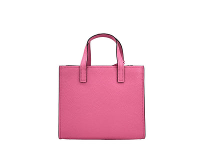 Mini Crossbody Tote Bag by Marc Jacobs for women in faux patent leather pink & silver features an jet-set-ready silhouette, showcasing the Mini Grind Faux Patent Leather Crossbody Tote Bag design with a secure zipper, ample , and versatile crossbody-strap, adjustable-strap & detachable-strap.
