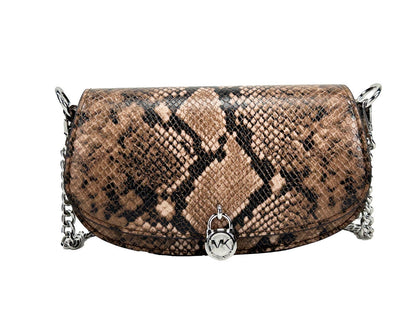 Small Crossbody Messenger Handbag by Michael Kors for women in leather silver presents a ornamental silhouette, showcasing a secure , ample , and versatile crossbody-strap & adjustable-strap for a ornamental finish.