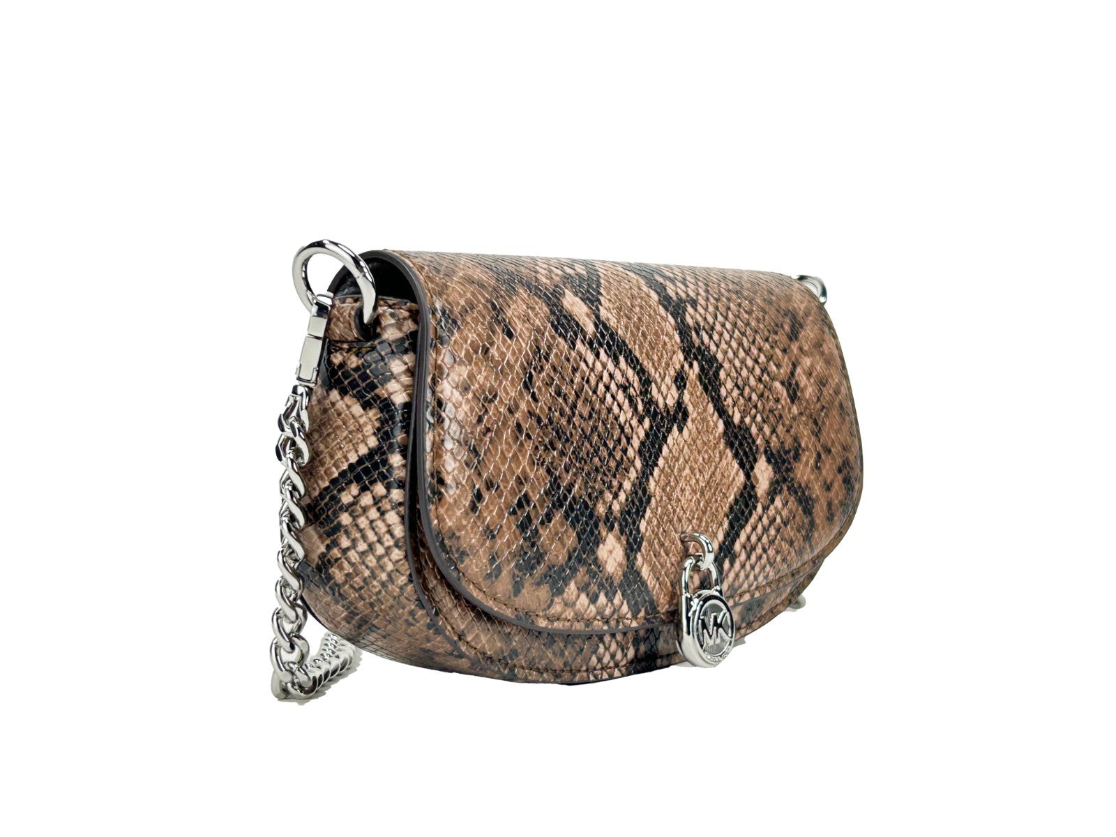 Small Crossbody Messenger Handbag by Michael Kors for women in leather silver features an refined silhouette, showcasing a secure , ample , and versatile crossbody-strap & adjustable-strap for a sophisticated refined aesthetic.