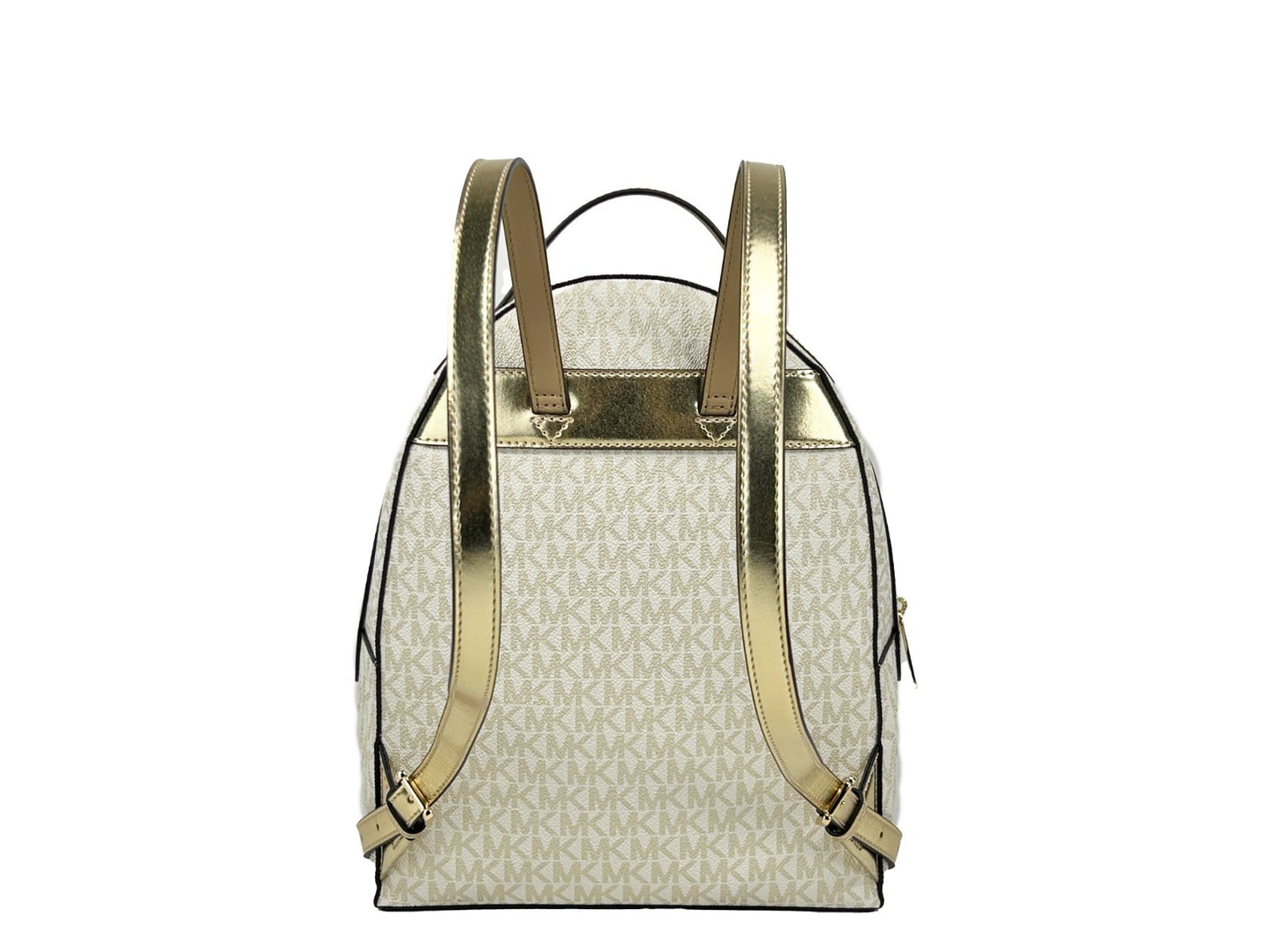 Medium Backpack by Michael Kors for women in faux leather & canvas gold, signature-print & print features a refined silhouette, showcasing the Sheila Faux Leather & Canvas Medium Backpack design with a secure zipper, ample , and versatile backpack-strap & handle.