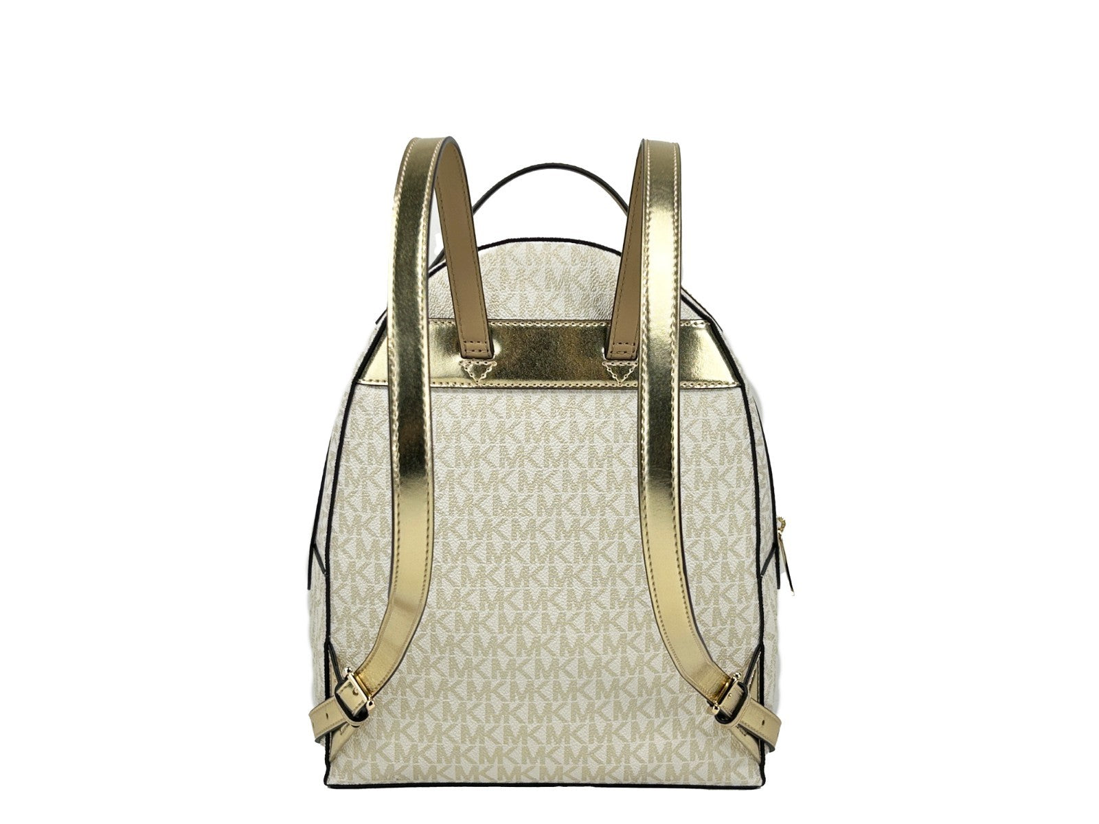 Medium Backpack by Michael Kors for women in faux leather & canvas gold, signature-print & print features a refined silhouette, showcasing the Sheila Faux Leather & Canvas Medium Backpack design with a secure zipper, ample , and versatile backpack-strap & handle.