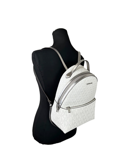 Medium Backpack by Michael Kors for women in coated canvas silver, signature & print features a architectural Sheila Coated Canvas Medium Backpack design with a secure zipper, ample , and versatile backpack-strap & handle for a architectural finish.