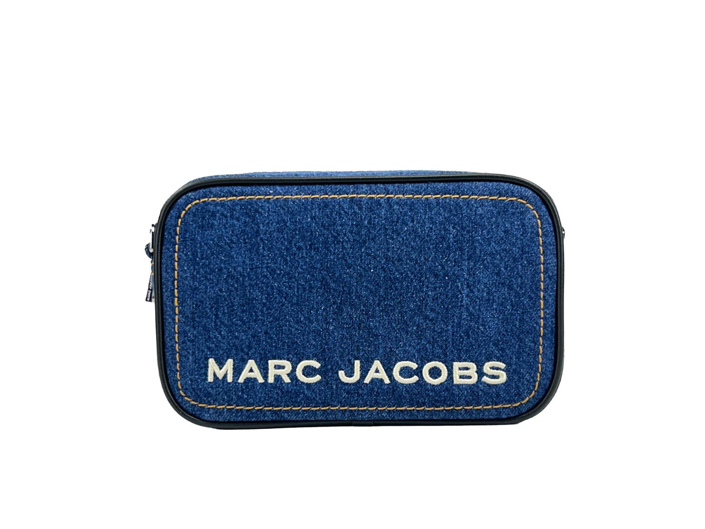 Crossbody Camera Handbag by Marc Jacobs for women in denim silver features a versatile chic silhouette, meticulously detailed with a secure zipper, ample cardholder, and versatile crossbody-strap, adjustable-strap & detachable-strap.