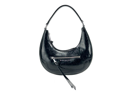 Small Crescent Shoulder Bag by Marc Jacobs for women in leather black & silver features a statuesque silhouette, showcasing a secure zipper and statuesque with versatile for a statuesque finish.
