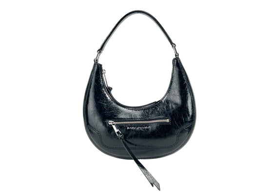 Small Crescent Shoulder Bag by Marc Jacobs for women in leather black & silver features a statuesque silhouette, showcasing a secure zipper and statuesque with versatile for a statuesque finish.