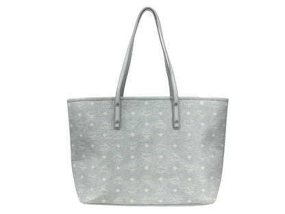 Tote Bag by MCM for women in leather gray, silver, signature-print & print features a jet-set sophisticated Aren Leather Tote Bag design with a secure , ample , and versatile for a jet-set sophisticated finish.