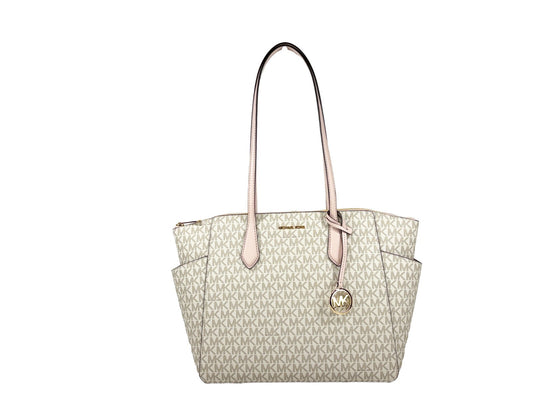 Medium Tote Bag by Michael Kors for women in synthetic polyurethane leather gold & signature features an jet-set-ready silhouette, showcasing the Marilyn Synthetic Polyurethane Leather Medium Tote Bag design with a secure zipper, ample , and versatile .