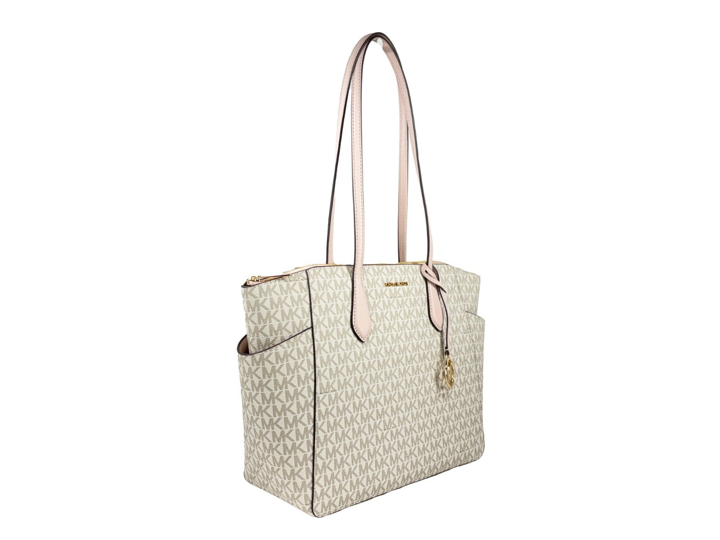 Medium Tote Bag by Michael Kors for women in synthetic polyurethane leather gold & signature features a jet-set Marilyn Synthetic Polyurethane Leather Medium Tote Bag design, complete with a secure zipper, ample , and versatile for a jet-set look.