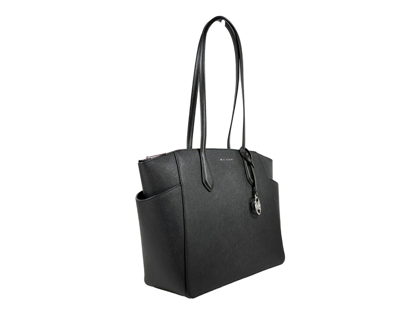 This Medium Tote Bag by Michael Kors for women in synthetic polyurethane leather black, silver & signature features an jet-set Marilyn Synthetic Polyurethane Leather Medium Tote Bag design with a secure zipper, ample , and jet-set .