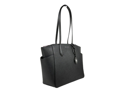 This Medium Tote Bag by Michael Kors for women in synthetic polyurethane leather black, silver & signature features an jet-set Marilyn Synthetic Polyurethane Leather Medium Tote Bag design with a secure zipper, ample , and jet-set .