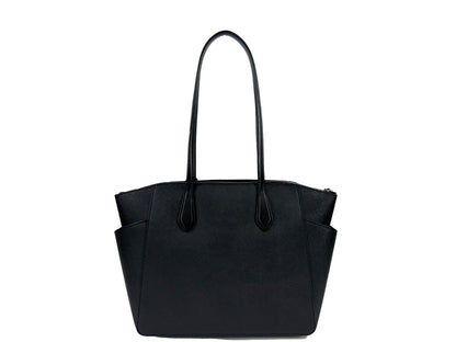Medium Tote Bag by Michael Kors for women in synthetic polyurethane leather black, silver & signature features a jet-set sophisticated Marilyn Synthetic Polyurethane Leather Medium Tote Bag design with a secure zipper, ample , and versatile for a jet-set sophisticated finish.