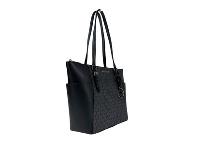 Tote Bag by Michael Kors for women in leather & rubber black, silver & signature showcases a statuesque Charlotte Leather & Rubber Tote Bag design, featuring a secure zipper, ample , and versatile for a statuesque finish.