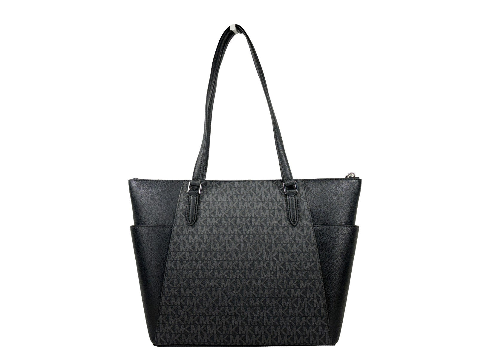 Tote Bag by Michael Kors for women in leather & rubber black, silver & signature features an jet-set-ready silhouette, showcasing the Charlotte Leather & Rubber Tote Bag design with a secure zipper, ample , and versatile .